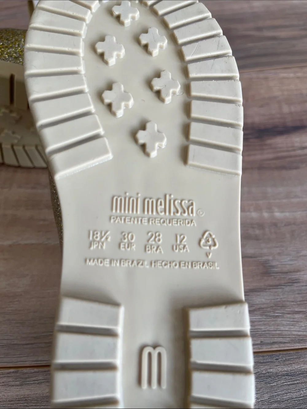 Pre-owned Mini Melissa Glitter Mary Jane Flats with Cream Bow size 12